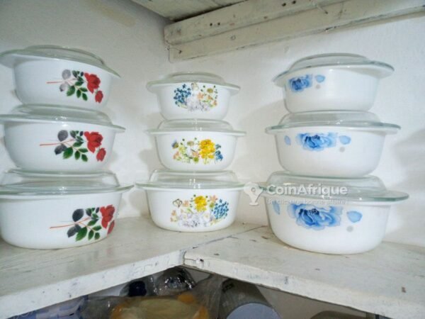 Bols/Casseroles en Verre Opale Blanc Floral | Service Récipients de Rangement et Cuisson avec Couvercles