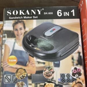 SOKANY Sandwich Maker 6-en-1 SK-908 | Gaufrier, Grill, Beignets, Biscuits | 750W Antiadhésif