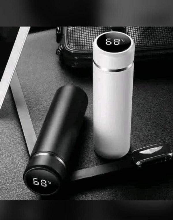 Thermos Numérique Intelligent 500ml | Bouteille Isotherme LCD Température | Acier Inoxydable Noir Blanc | Sans BPA